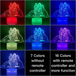 Led Night Light Game World of Warcraft Lich King Arthas Menethil Figure Nightlight for Child Bedroom Decoration 3D Illusion Lamp