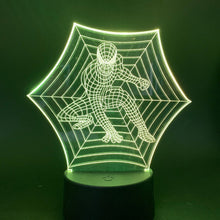 Load image into Gallery viewer, Usb Acrylic Table 3d Lamp Cobweb Spider Man Marvel Superhero Led Night Light 7 Colors Changing Touch Switch Nightlight Spiderman