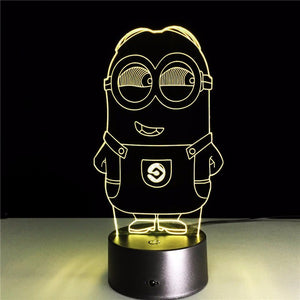 Unique Kids Led Night Light Despicable Me 2 Minions Nightlight for Children's Bedroom Decorative 3d Led Night Lamp Boys Gift