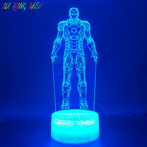 3d Led Night Light Lamp Marvel Iron Man Figure Bedroom Decor Bright Base Touch Sensor Cool Baby Kids Child Atmosphere Ironman