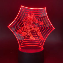 Load image into Gallery viewer, Usb Acrylic Table 3d Lamp Cobweb Spider Man Marvel Superhero Led Night Light 7 Colors Changing Touch Switch Nightlight Spiderman