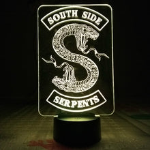 Load image into Gallery viewer, TV Series Riverdale South Side Serpents Snake Logo Led Night Light Bedroom Decor Friend Birthday Present Table Lamp Night Light