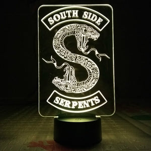 TV Series Riverdale South Side Serpents Snake Logo Led Night Light Bedroom Decor Friend Birthday Present Table Lamp Night Light