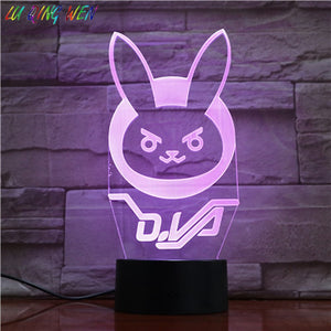 Game Overwatch D.Va Hana Song Kids Night Light LED Touch Sensor Bedroom Decor Light Holiday Present OW 3d Night Lamp Dva Bedside