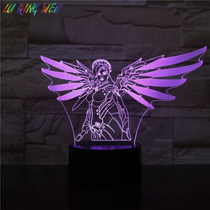 Game Led Night Light Overwatch Hero Angela Ziegler Nightlight Room Decor Boy Child Kids Gift OW Mercy Desk 3d Night Lamp Bedroom