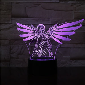 Game Led Night Light Overwatch Hero Angela Ziegler Nightlight Room Decor Boy Child Kids Gift OW Mercy Desk 3d Night Lamp Bedroom