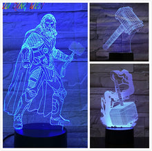 Load image into Gallery viewer, 3D Lamp Marvel Superhero Thor Children LED Night Light Room Deco Battery Lamp Dropshipping 2019 Boy Kids Table Lamp The Avengers