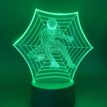 Load image into Gallery viewer, Usb Acrylic Table 3d Lamp Cobweb Spider Man Marvel Superhero Led Night Light 7 Colors Changing Touch Switch Nightlight Spiderman