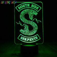 Load image into Gallery viewer, TV Series Riverdale South Side Serpents Snake Logo Led Night Light Bedroom Decor Friend Birthday Present Table Lamp Night Light