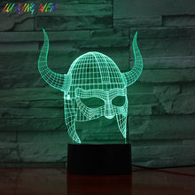 Load image into Gallery viewer, Cool Kids Led Night Light Viking Helmet with Horn Nightlight for Child Bedroom luminaria Usb Battery Powered Led Night Lamp 3d