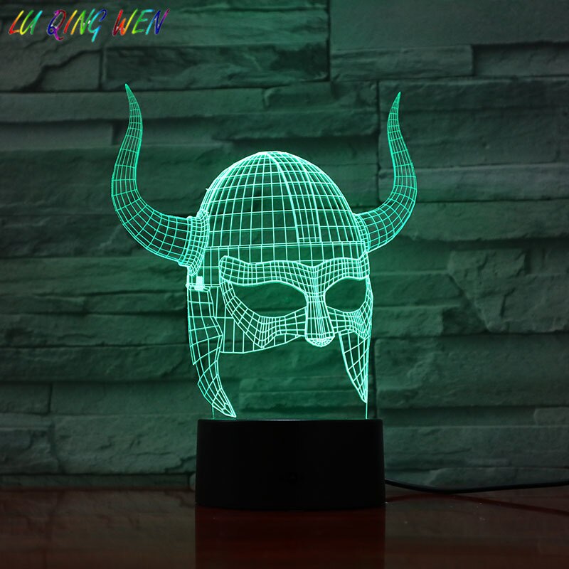 Cool Kids Led Night Light Viking Helmet with Horn Nightlight for Child Bedroom luminaria Usb Battery Powered Led Night Lamp 3d