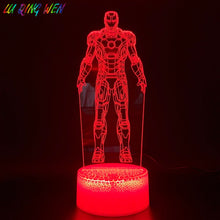 Load image into Gallery viewer, 3d Led Night Light Lamp Marvel Iron Man Figure Bedroom Decor Bright Base Touch Sensor Cool Baby Kids Child Atmosphere Ironman