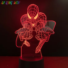 Load image into Gallery viewer, DC Marvel Superhero Spider Man Figure Kids Led Night Light Bedroom Decor Nightlight Child Birthday Gift 3D Night Lamp Spiderman