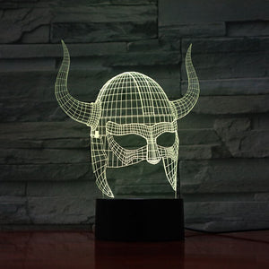 Cool Kids Led Night Light Viking Helmet with Horn Nightlight for Child Bedroom luminaria Usb Battery Powered Led Night Lamp 3d