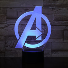 Load image into Gallery viewer, 3D Lamp Marvel Superhero Thor Children LED Night Light Room Deco Battery Lamp Dropshipping 2019 Boy Kids Table Lamp The Avengers