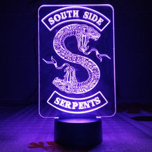 Load image into Gallery viewer, TV Series Riverdale South Side Serpents Snake Logo Led Night Light Bedroom Decor Friend Birthday Present Table Lamp Night Light