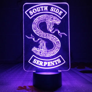 TV Series Riverdale South Side Serpents Snake Logo Led Night Light Bedroom Decor Friend Birthday Present Table Lamp Night Light